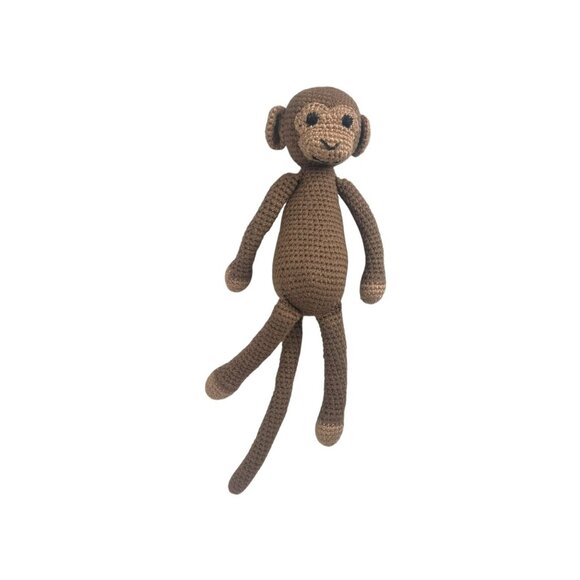 Vintage Crochet Monkey Handcrafted Plush Animal Doll Brown Tan Soft 17 in - Picture 6 of 6